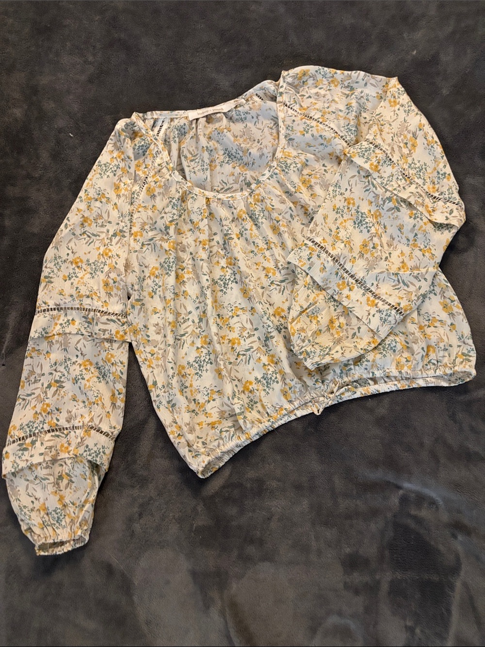bishop + young Yellow & Cream Floral Peasant Top